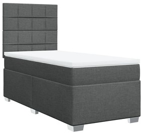 Κρεβάτι Boxspring με Στρώμα Σκούρο Γκρι 90x190 εκ. Υφασμάτινο - Γκρι