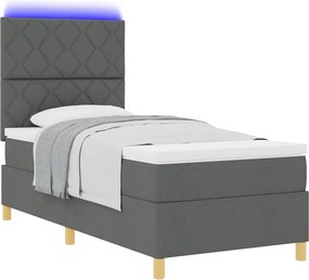 vidaXL LED Κρεβάτι με βάθρο Σκούρο Γκρι 100 x 200 cm ύφασμα