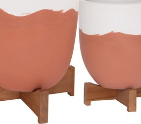 ΓΛΑΣΤΡΕΣ ΣΕΤ 2ΤΜΧ SEON HM4686.08 TERRACOTTA ΣΕ ΛΕΥΚΟ &amp; ΤΕΡΑΚΟΤΑ--TEAK ΒΑΣΗ