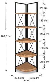 Βιβλιοθήκη γωνιακή Kelsie Megapap μεταλλική - μελαμίνης χρώμα μαύρο - pine oak 33x33x162εκ. - GP041-0041,1 - GP041-0041,1