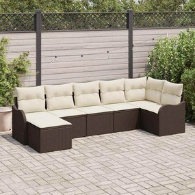 vidaXL Σετ Καναπέ Κήπου με μαξιλάρι 7 pcs Καφέ και λευκό Πολυ ράταν