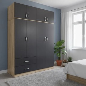 Ντουλάπα τετράφυλλη με πατάρι Lego  sonoma-ανθρακί 160x42x240εκ