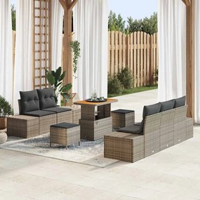 vidaXL Σετ Καναπέ Κήπου με μαξιλάρι 8 pcs Γκρι Πολυ ράταν