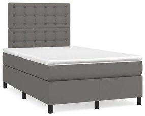 vidaXL Κρεβάτι Boxspring με Στρώμα & LED Γκρι 120x190 εκ. Συνθ. Δέρμα