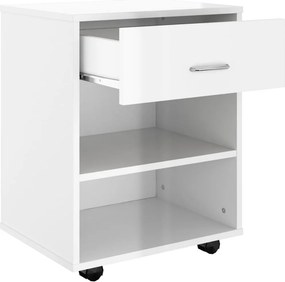vidaXL Ντουλάπι Τροχήλατο Λευκό Γυαλ. 46 x 36 x 59 εκ. από Επεξ. Ξύλο