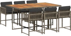 vidaXL Σετ Τραπεζαρίας Κήπου 7 τεμ. Γκρι Συνθ. Ρατάν με Μαξιλάρια