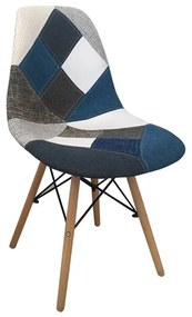 ART Wood Καρέκλα Τραπεζαρίας, Πόδια Οξιά, Κάθισμα PP με Ύφασμα Patchwork Blue -  47x52x84cm