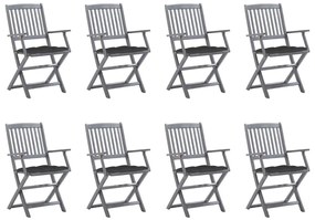 Καρέκλες Εξ. Χώρου Πτυσσόμενες 8 τεμ. Ξύλο Ακακίας &amp; Μαξιλάρια