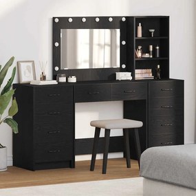 vidaXL Τραπέζι περιποίησης με ράφι 3 pcs Μαύρη Οξυά Επεξεργασμένο ξύλο