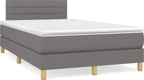 vidaXL Κρεβάτι Boxspring με Στρώμα &amp; LED Σκ.Γκρι 120x190εκ. Υφασμάτινο
