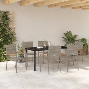 vidaXL Σετ Τραπεζαρίας 7 Τεμαχίων Γκρι Πολυ Ράταν