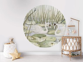 Spectacular Swans Ταπετσαρια Τοιχου Πρασινο Στρογγυλη 80cm