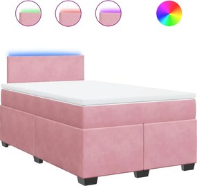 vidaXL Κρεβάτι Boxspring με Στρώμα Ροζ 120x200 εκ. Βελούδινο