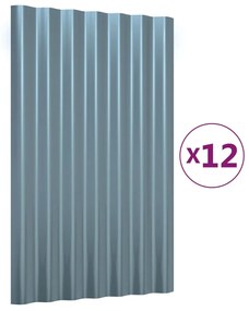 vidaXL Πάνελ Οροφής 12 τεμ. Γκρι 60x36 εκ. Γαλβανισμένος χάλυβας