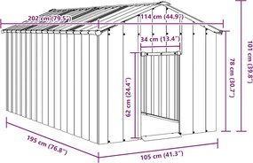 vidaXL Σπιτάκι σκύλου με οροφή 114x202x101 cm Γαλβανισμένος χάλυβας