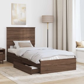 vidaXL Κρεβάτι Αποθήκης Καφέ δρυς 75 x 190 cm Επεξεργασμένο ξύλο