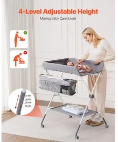 VEVOR Foldable Baby Changing Diaper Station with Side Basket &amp; Wheels Light Gray