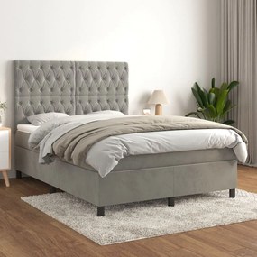 Κρεβάτι Boxspring με Στρώμα Ανοιχτό Γκρι 140x200 εκ. Βελούδινο