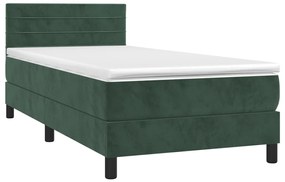 vidaXL Κρεβάτι Boxspring με Στρώμα Σκούρο Πράσινο 100x200εκ. Βελούδινο