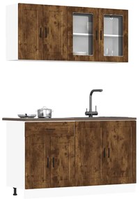 Σετ Ντουλαπιών Κουζίνας 4 Τεμαχίων "Porto" από Καπνιστή Δρυ και Μηχανικά Επενδυμένο Ξύλο