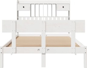 vidaXL Κρεβάτι Βιβλιοθήκη Χωρίς Στρώμα Λευκό 135x190 εκ Μασίφ Πεύκο