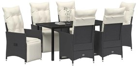 vidaXL Σέτ φαγητού για κήπο με μαξιλάρι 7 pcs Μαύρο Πολυ ράταν