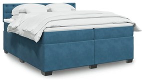 vidaXL Κρεβάτι Boxspring με Στρώμα Μπλε 200x200 εκ. Βελούδινο