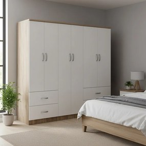Ντουλάπα εξάφυλλη Athos pakoworld Sonoma-λευκό 200.5x42x180εκ