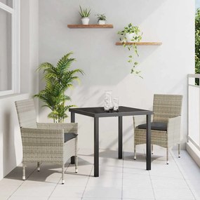 vidaXL Σέτ φαγητού για κήπο με μαξιλάρι 3 pcs Ανοιχτό γκρι Πολυ ράταν