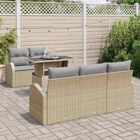 vidaXL Σετ Καναπέ Κήπου με μαξιλάρι 6 pcs Μπεζ Πολυ ράταν