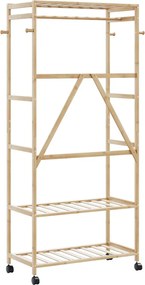 vidaXL Ράφι Ρούχων με Ράφια και Ρόδες 90x40x179,5 εκ. από Μπαμπού