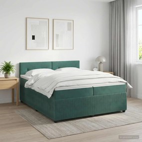 vidaXL Κρεβάτι box spring με στρώμα Σκούρο Πράσινο 200 x 200 cm