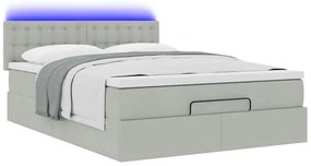 vidaXL Οθωμανικό κρεβάτι με στρώμα & LEDs Ανοιχτό γκρι Βελούδο