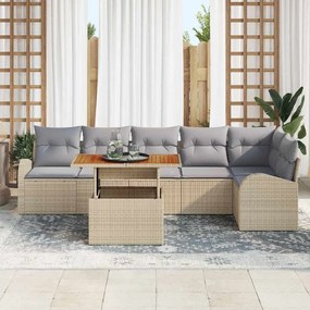 vidaXL Σετ Καναπέ Κήπου με αποθήκευση 7 pcs Μπεζ Πολυ ράταν