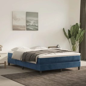 Κρεβάτι Boxspring με Στρώμα Σκούρο Μπλε 140x190 εκ. Βελούδινο