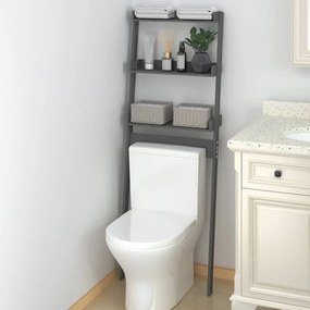 vidaXL Ραφιέρα Για Τουαλέτα Γκρι 63,5x32x179 εκ. Μασίφ Ξύλο Πεύκου