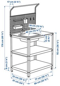 GRILLSKÄR μονάδα νεροχύτη με πίσω επιφάνεια/εξωτερικού χώρου, 86x61x176 cm 494.952.45