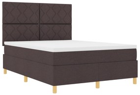 vidaXL Box Spring Bed με Στρώμα & LED Σκούρο καφέ 140x200 εκ. ύφασμα