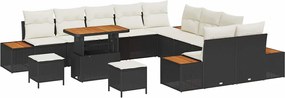vidaXL Σετ Καναπέ Κήπου με μαξιλάρι 13 pcs Μαύρο Πολυ ράταν