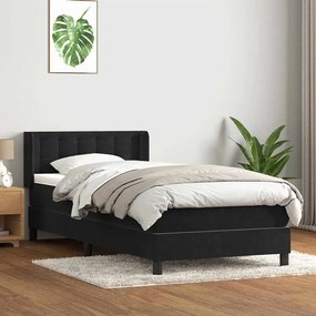 Κρεβάτι Boxspring με Στρώμα Μαύρο 90x210 εκ. Βελούδινο - Μαύρο