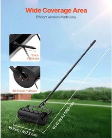 VEVOR Rolling Lawn Aerator 18" Heavy-Duty Manual Rolling Aerator Lawn Black