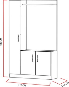 Έπιπλο Εισόδου Λευκό / Τικ GRECAN 110x31.8x180