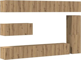 vidaXL Σετ ντουλαπιών τηλεόρασης 7 τεμαχίων Επιτοίχιο Τεχνικής Δρυς