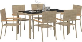 vidaXL Σέτ φαγητού για κήπο 7 pcs Μπεζ συνθετικό ρατάν