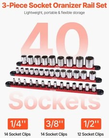 VEVOR Socket Organizer Rail Set 3PCS Aluminum Socket Organizers with 40 Clips