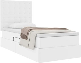 vidaXL Κρεβάτι Αποθήκης Καθαρό Λευκό 90 x 190 cm Τεχνητό Δέρμα