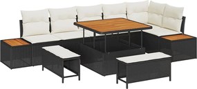 vidaXL Σετ Καναπέ Κήπου με μαξιλάρι 9 pcs Μαύρο Πολυ ράταν