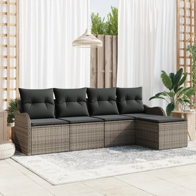 vidaXL Σετ Κήπου 5 Τεμαχίων Με Μαξιλάρια Γκρι Πολυ Ρατάν