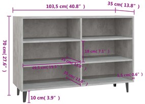 vidaXL Ραφιέρα Γκρι Σκυροδέματος 103,5 x 35 x 70 εκ. από Επεξεργ. Ξύλο