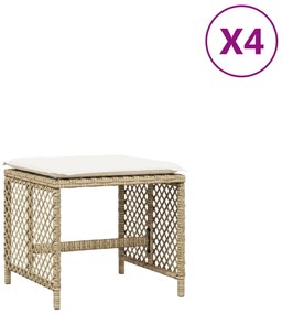 vidaXL Σκαμπό Κήπου 4 τεμ. Μπεζ 41x41x36 εκ. Συνθ. Ρατάν με Μαξιλάρια